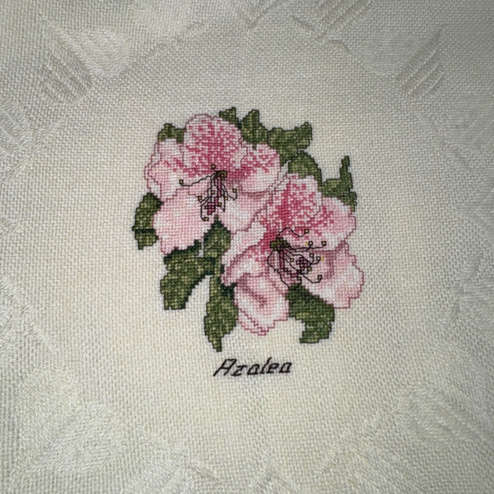 Vintage Botanical Floral CrossStitch Woven Throw Blanket Cream Cottagecore - Picture 9 of 14